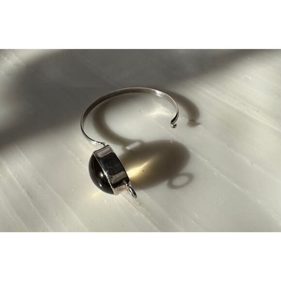 Citrine Cabochon Sterling 925 Silver Latch Bangle 6" - Picture 8 of 8